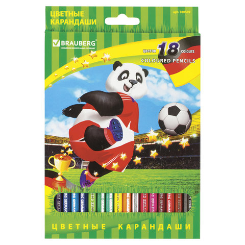 Карандаши цветные BRAUBERG "Football" (Футбол) 18цв, заточенные, карт.упаковка, 180549 Карандаши цветные BRAUBERG "Football" (Футбол) 18цв, заточенные, карт.упаковка, 180549