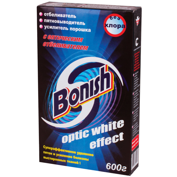 Пятновыводитель-отбеливатель BONISH (Бониш) "Optic white effect" 600г, без хлора