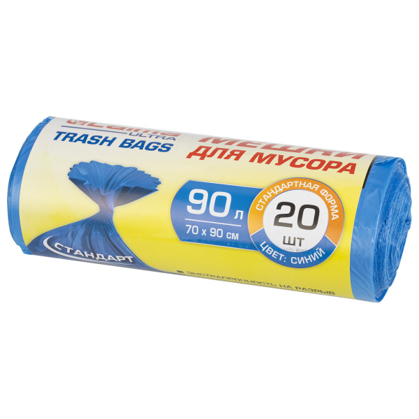 Мешки д/мусора 90л LAIMA "ULTRA" в рулоне 20шт.  ПНД 14 мкм, 70×90 см, синие