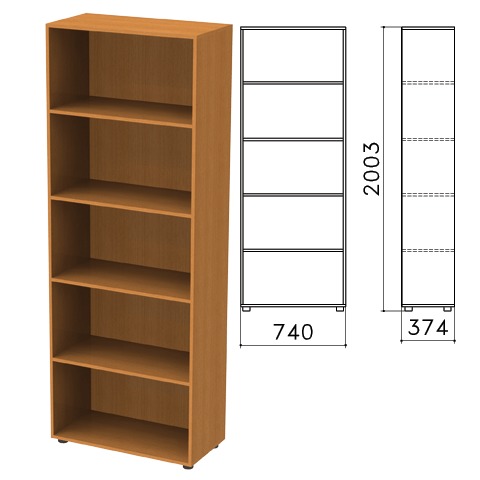 Шкаф (стеллаж) "Фея" (ш740*г370*в2000 мм), 4 полки, цвет орех милан