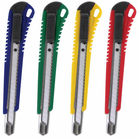 Нож канцелярский 9 мм STAFF "PRO", усиленный, металлические направляющие, автофиксатор, ассорти, 237