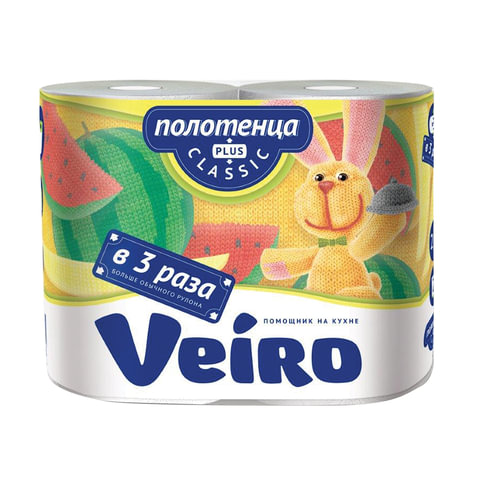 Полотенца бумажные бытовые, спайка 2 шт., 2-х слойные, (2х37,5 м), VEIRO Classic Plus, белые, 6п22 