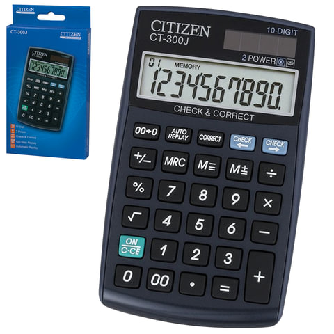 Калькулятор CITIZEN настольный CT-300J, 10 разрядов, двойное питание, 120x72 мм
