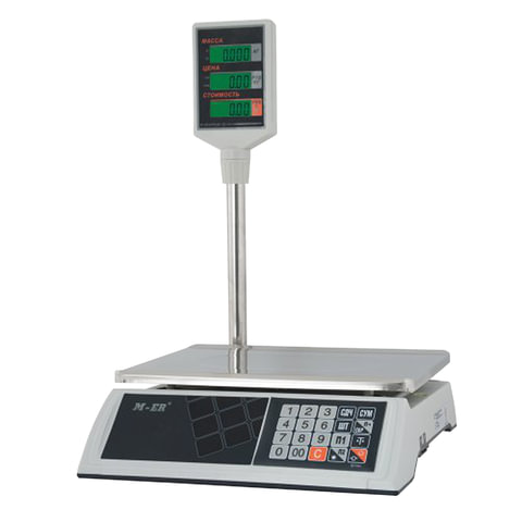 Весы торговые MERCURY M-ER 327P-15.2 LCD (0,05-15кг), дискретность 2г,платформа 325x230мм,со стойкой