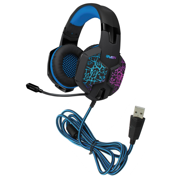 Наушники с микрофоном (гарнитура) SVEN AP-U980MV, проводные, 2,2 м, объемный звук 7.1, черно-синие, 
