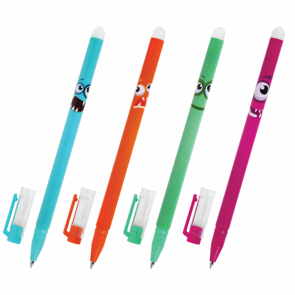 Ручка стираемая гелевая ЮНЛАНДИЯ Монстрики, корпус ассорти, СИНЯЯ, линия письма 0,35мм, 144242