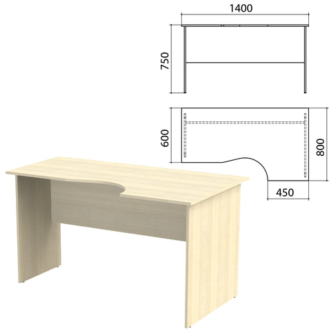 Стол письменный эргономичный "Канц", 1400х800х750 мм, правый, цвет дуб молочный