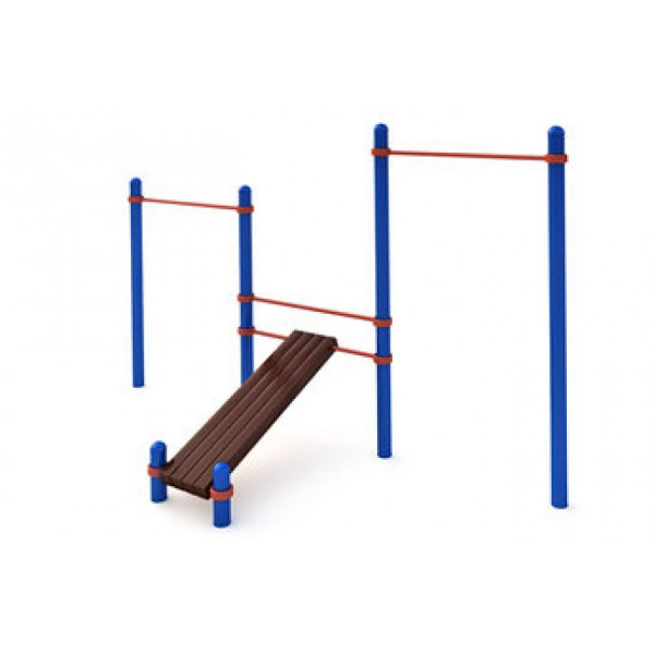 Два турника классического хвата, лавка для упражнений на пресс наклонная