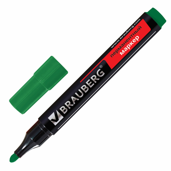 Маркер перманентный (нестираемый) BRAUBERG "Contract", круглый наконечник 3мм, зеленый, 150468
