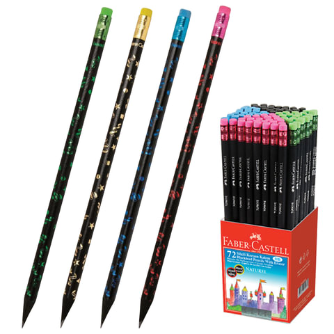 Карандаш ч/гр FABER-CASTELL "Party", HB, черное дерево, цв.корпус 4дизайна ассорт, с ластиком,011919 Карандаш ч/гр FABER-CASTELL "Party", HB, черное дерево, цв.корпус 4дизайна ассорт, с ластиком,011919