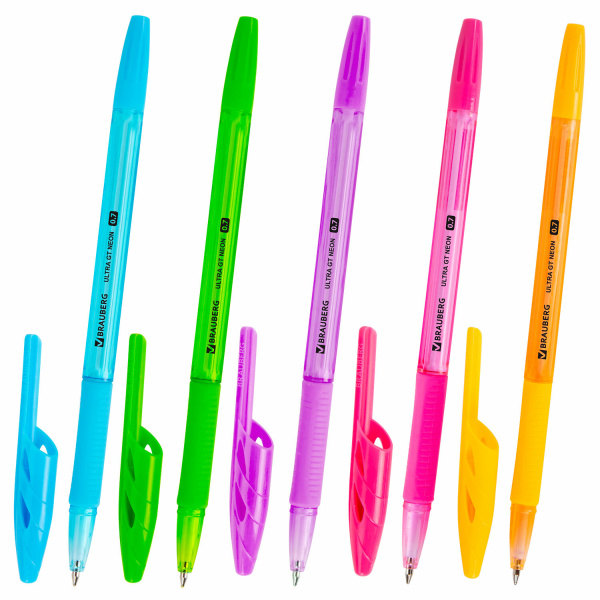 Ручка шариковая с грипом BRAUBERG "ULTRA GT NEON", СИНЯЯ, корпус ассорти, линия 0,35 мм, 144054 Ручка шариковая с грипом BRAUBERG "ULTRA GT NEON", СИНЯЯ, корпус ассорти, линия 0,35 мм, 144054