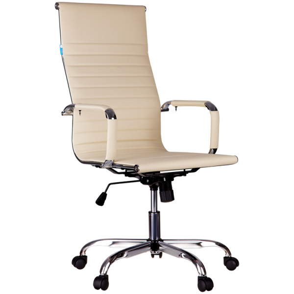 Кресло руководителя Helmi HL-E17 "Slim", экокожа бежевая, хром 311361