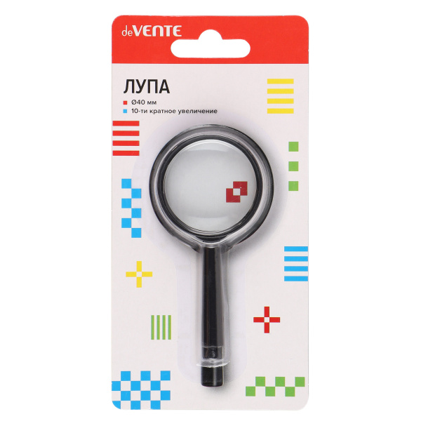 Лупа канцелярская, диаметр 40мм, deVENTE с 10-и кратным увеличением, блистер 4080300