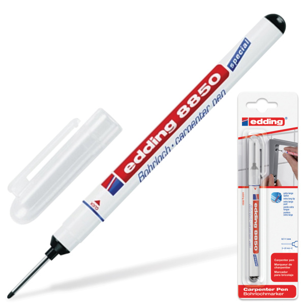 Маркер для труднодоступных мест EDDING, 0,7-1 мм, круглый након, перм, черный, в блистере, E-8850/1