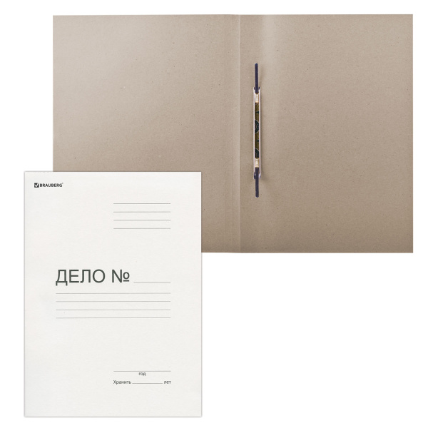 Скоросшиватель картонный BRAUBERG, ПЛОТНЫЙ картон, белый, до 200л.