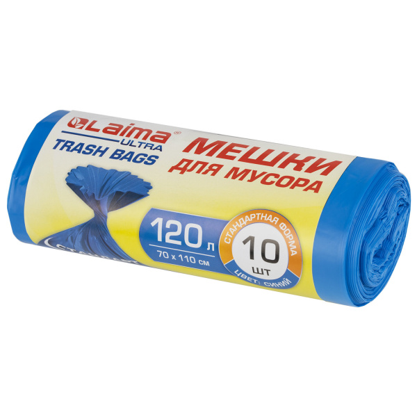 Мешки д/мусора 120л LAIMA "ULTRA" в рулоне 10шт. ПНД,  23 мкм, 70х110 см, синие
