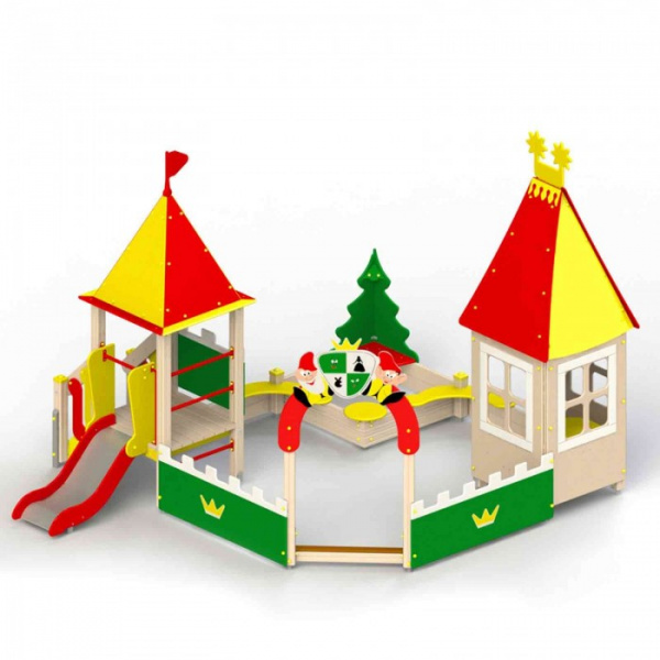 Пес дворик с горкой "Белоснежка" (от 2 лет), деревянный брус, 4100х4800 мм, Н=3550 мм