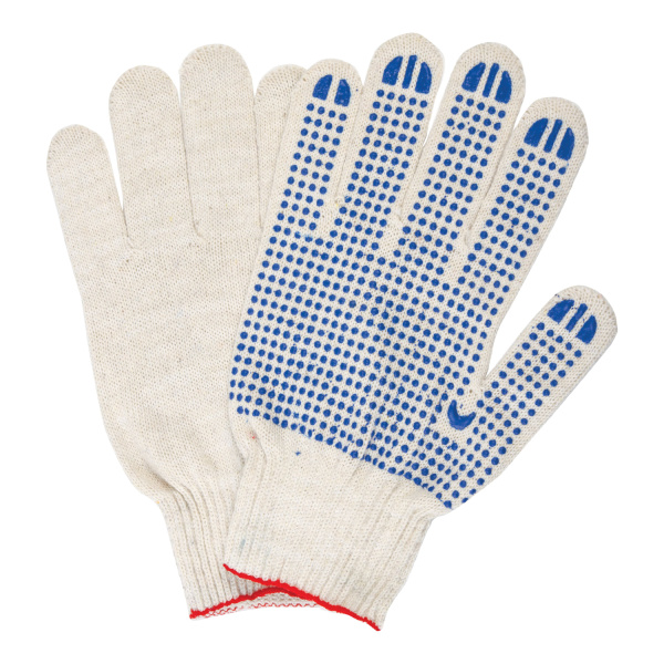 Перчатки хлопчатобумажные ЛАЙМА ЛЮКС, ПВХ-точка, 10 класс, 40-42 г, 116 текс, белые