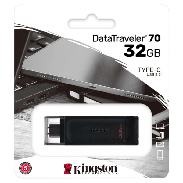 Флеш-диск 32GB KINGSTON DataTraveler 70, разъем Type-C 3.2, черный, DT70/32GB