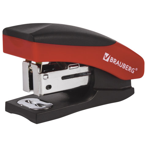 Степлер ЭРГОНОМИЧНЫЙ BRAUBERG "Getze", №24/6 мини, до 15 листов, антистеплер, черно-красный, 226861