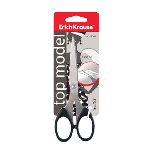 Ножницы ERICH KRAUSE "Top Model", 160 мм, черные, в картонной упаковке с европодвесом, 14854
