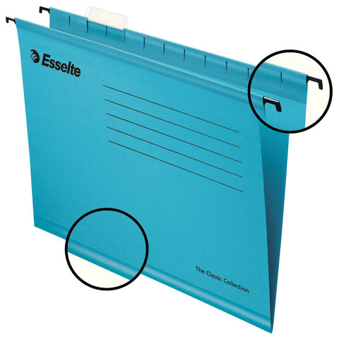 Подвесные папки ESSELTE "Classic", с разделителями, картон, комплект 25 шт., А4, синие, 345х240 мм, 