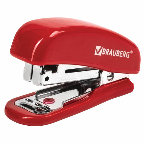 Степлер №10 МИНИ BRAUBERG "Classic", до 12 листов, с антистеплером, красный, 228498 
