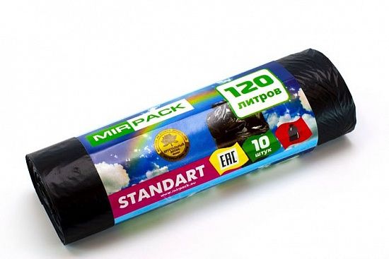 Мешки серии "STANDART" 120 литров, в рулоне 10 штук, ПСД, 18 мкм, размер 70*110 см, черные 12010300 - интернет магазин ТД Портал г. Астрахань