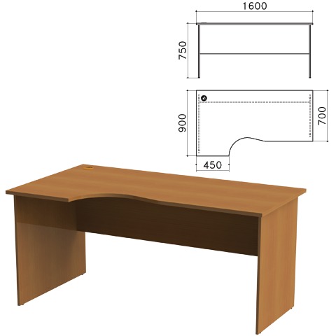 Стол письменный эргономичный "Монолит" (ш1600*г900*в750 мм), левый, цвет орех