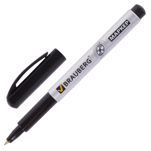 Маркер для CD и DVD BRAUBERG тонкий наконечник 1мм, черный, 150418