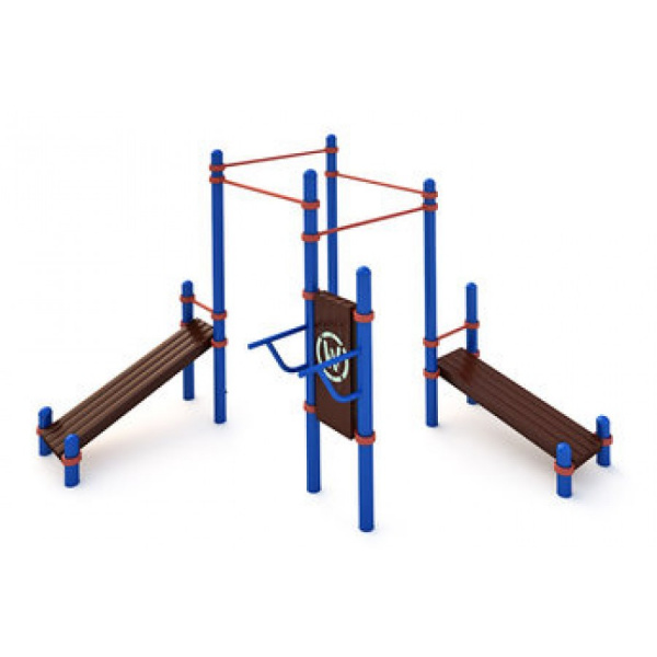 Четыре турника классического хвата, две лавки для упражнений на пресс наклонных