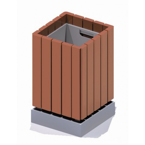 Урна деревянная с металлической вставкой 1311, Древесина, Габаритные размеры: 420х420 мм, Н=685 мм, 