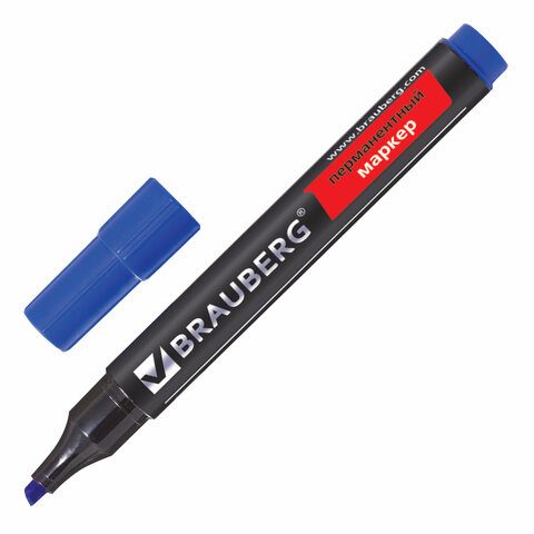 Маркер перманентный (нестираемый) BRAUBERG "Contract", скошенный наконечник 1-5мм, синий, 150470
