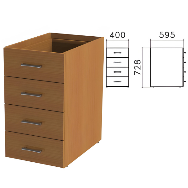 Тумба (каркас БЕЗ КРЫШКИ) пристав."Монолит"(ш400*г595*в728 мм), 4 ящика, орех, ТМ06.3