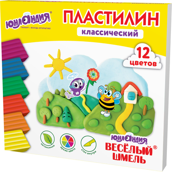 Пластилин классический ЮНЛАНДИЯ "ВЕСЁЛЫЙ ШМЕЛЬ", 12 цветов, 240 грамм, стек, ВЫСШЕЕ КАЧЕСТВО, 106431 Пластилин классический ЮНЛАНДИЯ "ВЕСЁЛЫЙ ШМЕЛЬ", 12 цветов, 240 грамм, стек, ВЫСШЕЕ КАЧЕСТВО, 106431
