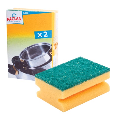 Губки бытовые PACLAN, КОМПЛЕКТ 2шт., с чистящим слоем и выемкой для пальцев, (в40*ш90*г70мм), 320028