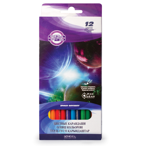 Карандаши цветные KOH-I-NOOR "Космическая одиссея", 12 цв, гр.3мм, заточ,кар.уп,подв, 3652012028KSRU
