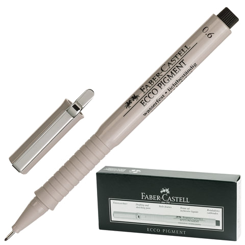 Ручка капиллярная FABER-CASTELL "Ecco Pigment", корпус серый, толщина письма 0,6 мм, черная, 166699
