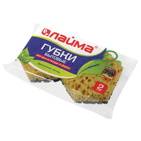 Губки бытовые универсальные ЛАЙМА, КОМПЛЕКТ 2шт, крупнопор.поролон, ретикулир,(в29*ш92*г80мм),601563