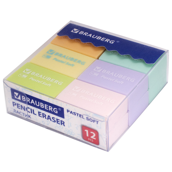 Ластики BRAUBERG "Pastel Soft" размер ластика 31х20х10 мм, экологичный ПВХ, 229598 