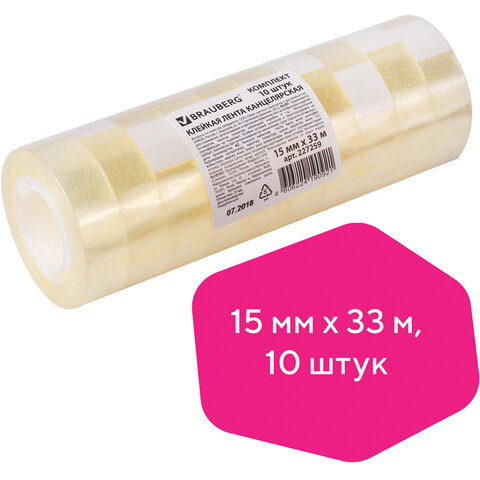 Клейкая лента 15мм*33м BRAUBERG, прозрачные Клейкая лента 15мм*33м BRAUBERG, прозрачные