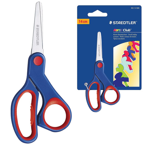 Ножницы STAEDTLER (Штедлер, Германия), 140мм, резиновые вставки, сине-красные, европодвес, 965 14NBK