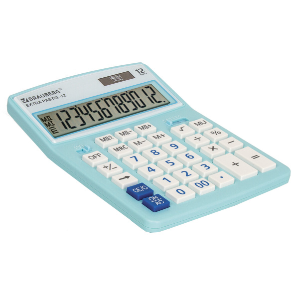 Калькулятор настольный BRAUBERG EXTRA PASTEL-12-LB (206x155мм), 12 разрядов, ГОЛУБОЙ, 250486