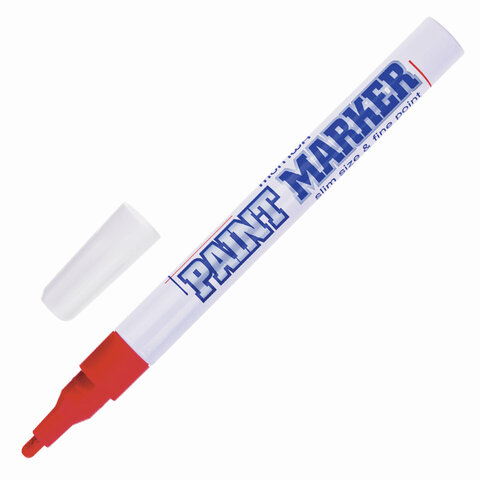 Маркер-краска лаковый (paint marker) MUNHWA "Slim", 2 мм, нитро-основа, алюминиевый корпус, красный,