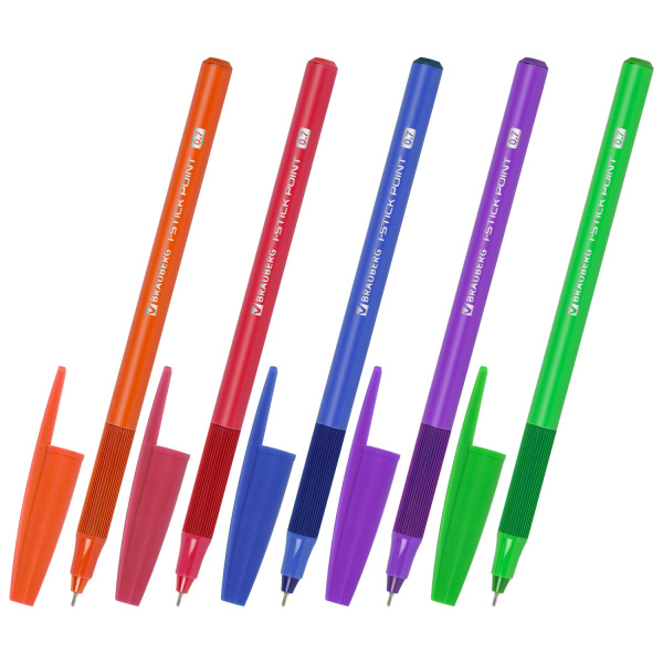 Ручка шариковая с грипом BRAUBERG "i-STICK POINT NEON", СИНЯЯ, корпус ассорти, игольчатый узел 0,7 м