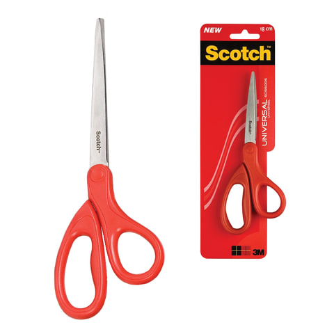 Ножницы SCOTCH "Универсальные", 180 мм, эргономичные, красные, европодвес, 1407