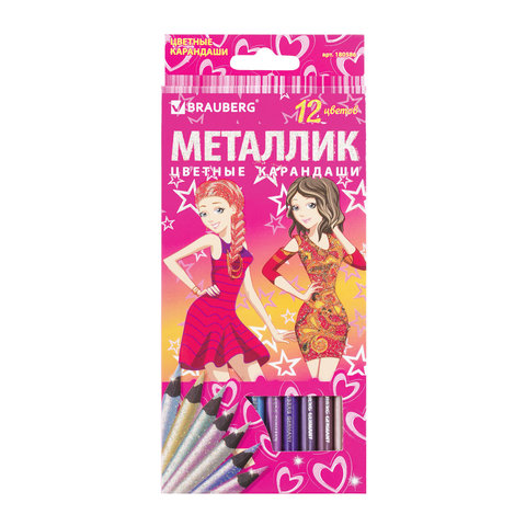 Карандаши цветные BRAUBERG "Pretty Girls" (Подружки), 12 цв., черное дерево, металлик Карандаши цветные BRAUBERG "Pretty Girls" (Подружки), 12 цв., черное дерево, металлик