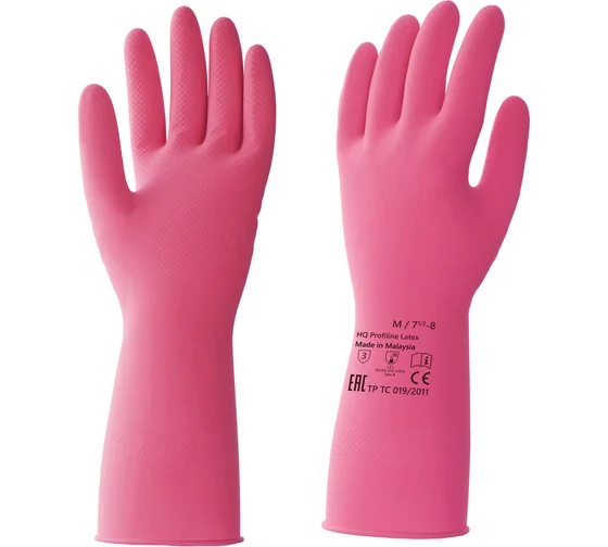 Перчатки латексные КЩС, сверхпрочные, плотные, хлопковое напыление, р 7 S, малый, красные, HQ 73579