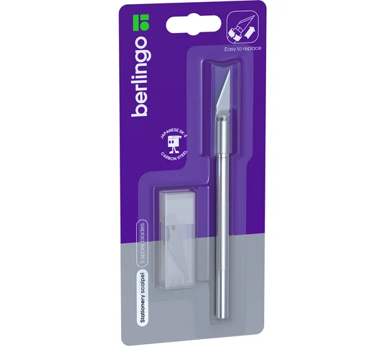 Нож макетный (скальпель) STAFF, 11 лезвий в комплекте, металлический корпус, блистер, 238257