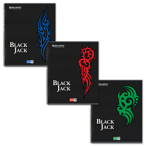 Тетрадь 96л. клетка на спирали BRAUBERG "Pro", офсет BlackJack(БлэкДжэк)